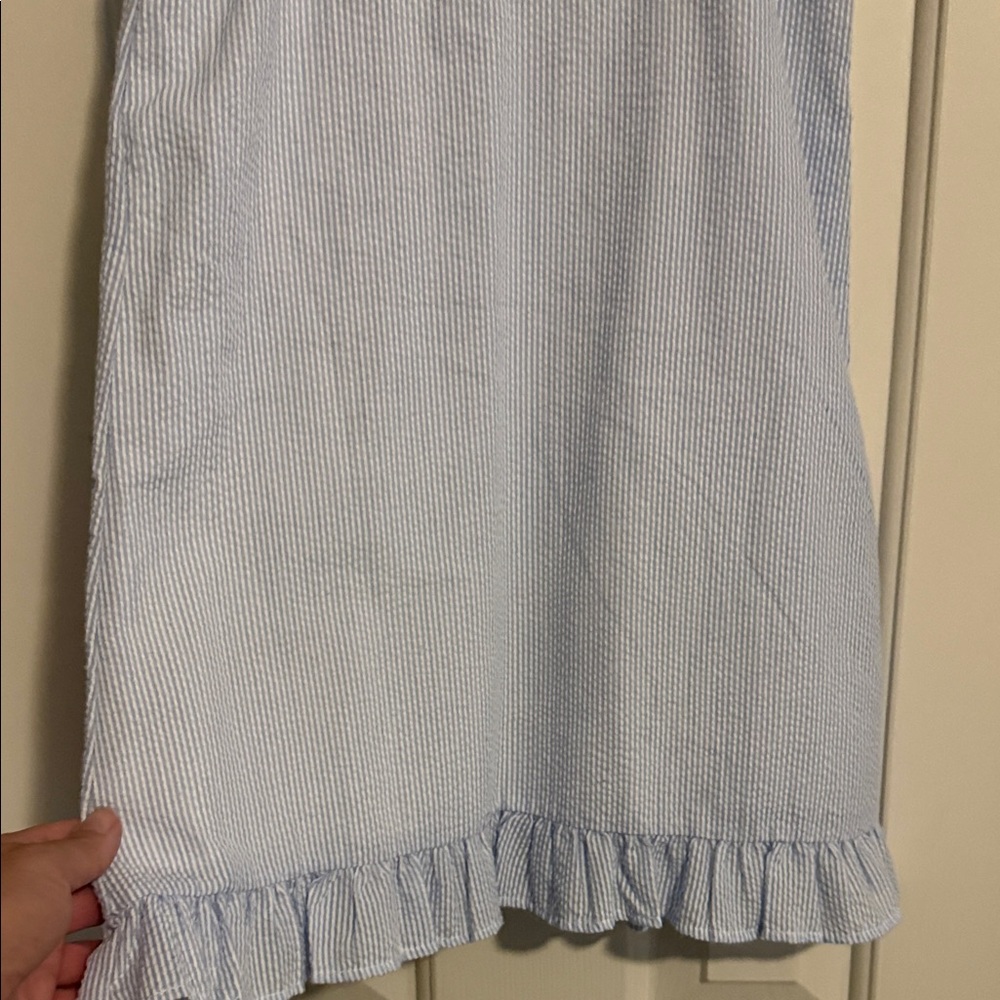 Stitchy Fish Blue Sleeveless Kids Dress with Red Apples - Picture 10 of 12